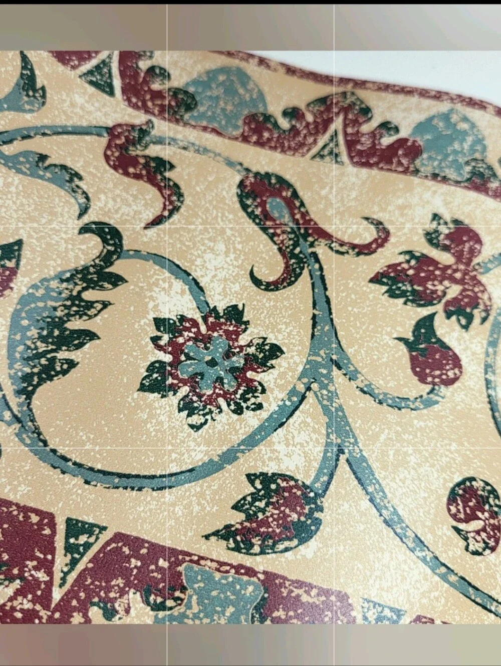 Wallpaper BORDER 4 Rolls Tan Teal Maroon Scroll Vine Floral Leaves 5 Yds Vtg